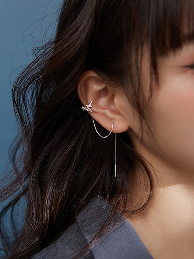 Ear Cuff No Piercing - Echte 925er Sterlingsilber Doppelketten-Clip-Ohrringe, Ohrklemmen für