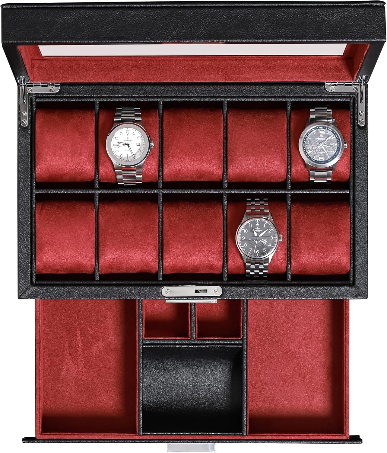 Jewelry Box Organizer Watches - 10-Fach Uhrenbox aus Leder mit Schublade,