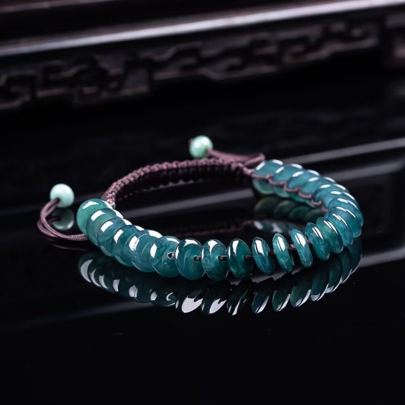 Jewelry & Watches Store - Natürliches Echtes Smaragd-Blaues Wasser-Abakus-Perlen-Armband Myanmar Jadeit