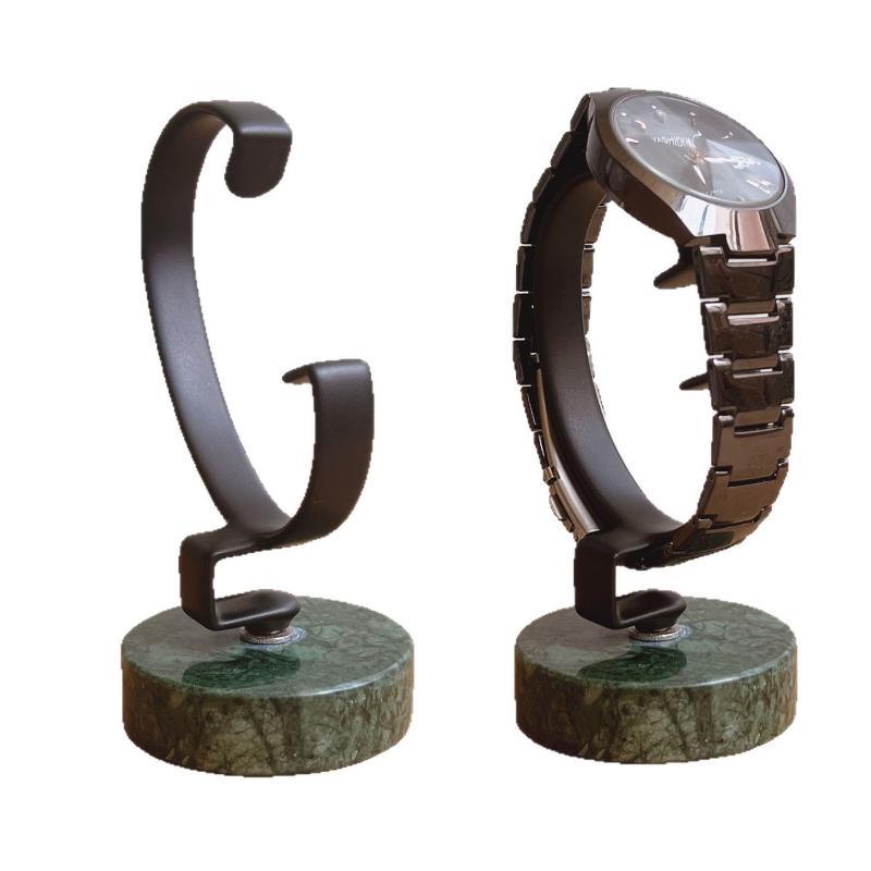 Jewelry And Watches Inc - Uhrenständer mit Marmorbasis, Metallhalter in C-Form,